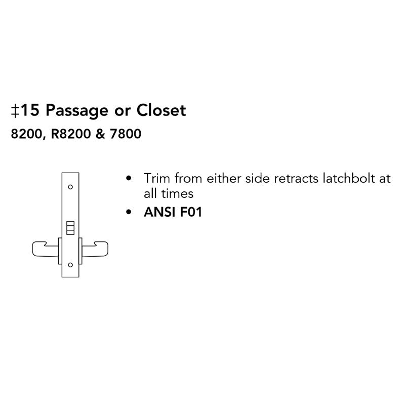 Sargent 8215-LNP Passage or Closet Mortise Lock, P- Lever, LN - Rose, Field Reversible, Grade 1