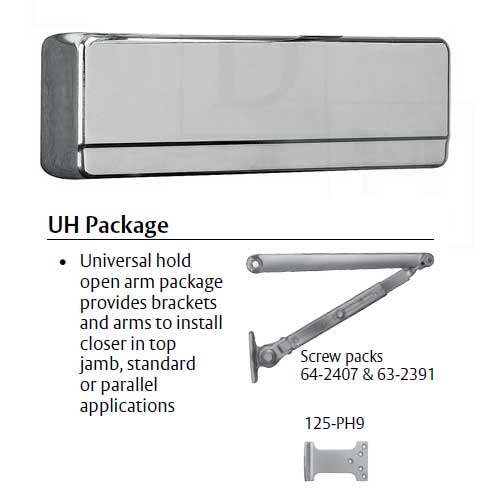 Sargent 1431-UH-DA-TB Powerglide Surface Door Closer, Delayed Action, UH Arm, Thru Bolts - Universal Hold Open Arm